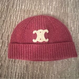 Celine Pink Knit Hat with Iconic Emblem